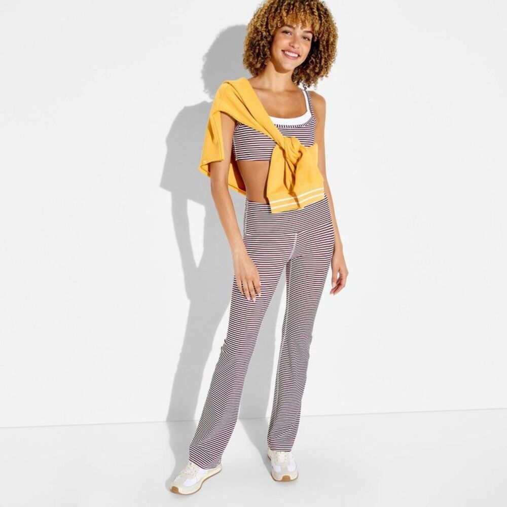 Women's Foldover Mini Flare Leggings - JoyLab Maroon Striped M
